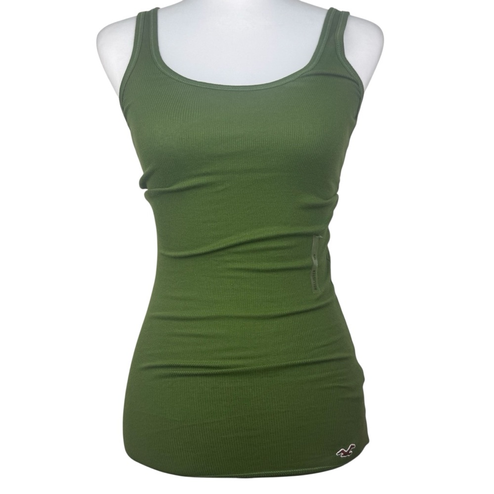 Y2K NWT Hollister Military Green Ribbed Beater Slim Fitted Tank Top Size Small